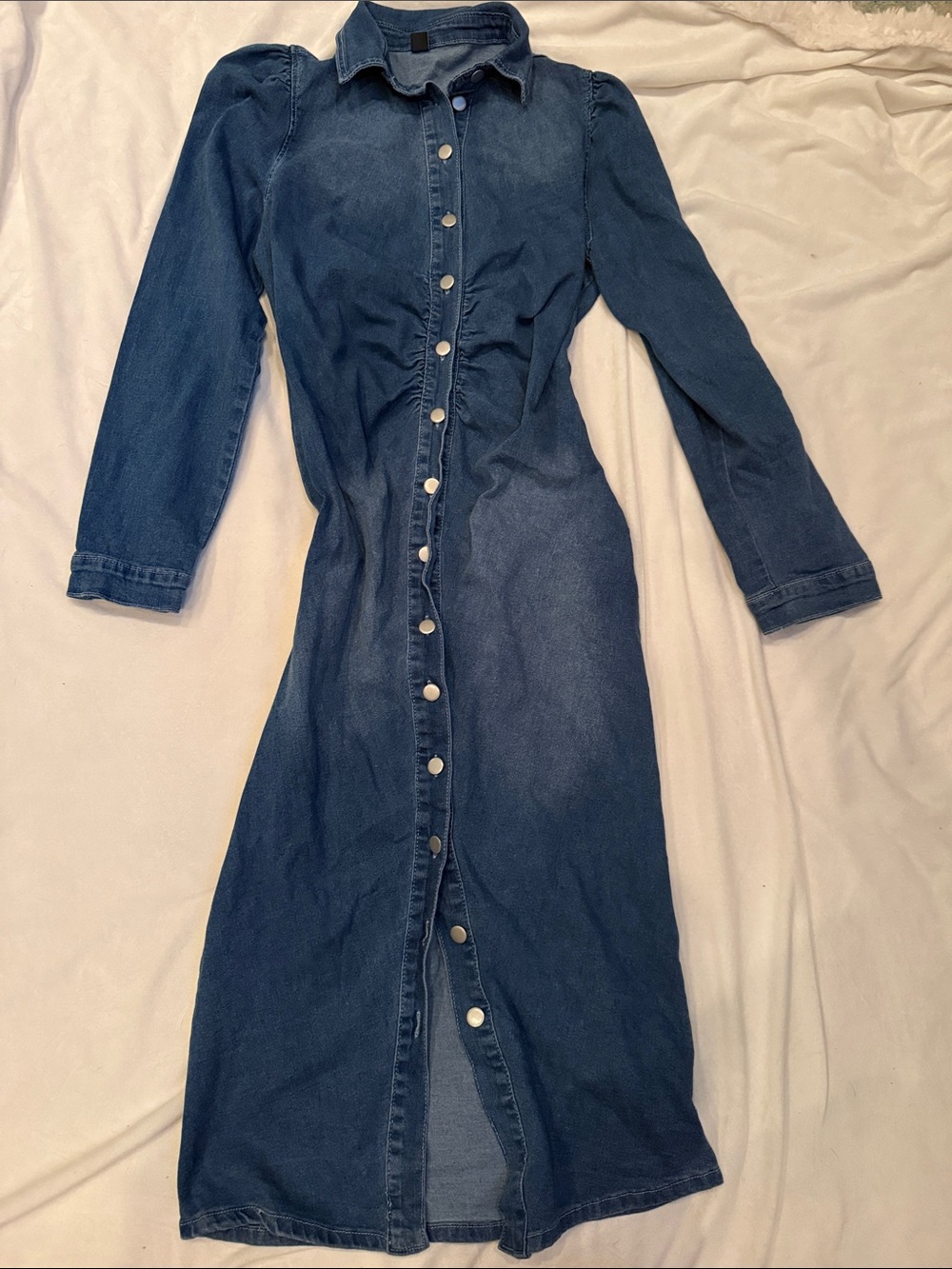 SHEIN Dark Blue Denim Midi Button-Front Dress
